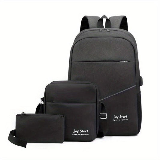 3 Pcs Letter Graphic Backpack & Shoulder Bag Set for Travel Work