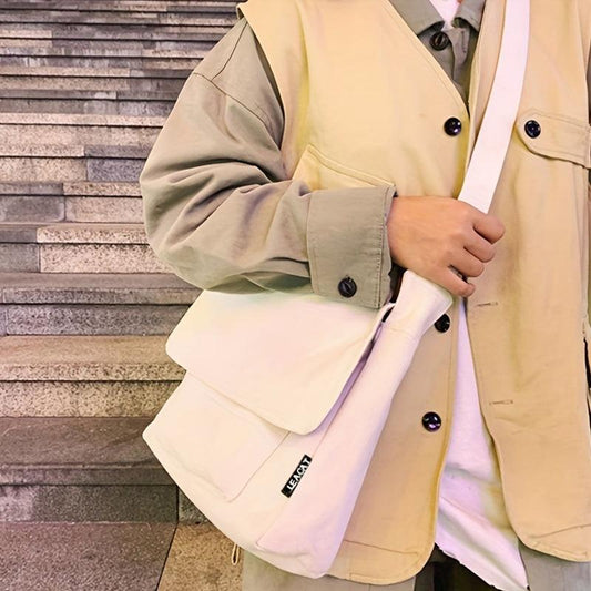 Minimalist Solid Messenger Bag All Match Shoulder Bag Casual School Bag