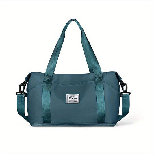 Letter Patch Zipper Duffel Bag Double Handle Travel Storage Bag