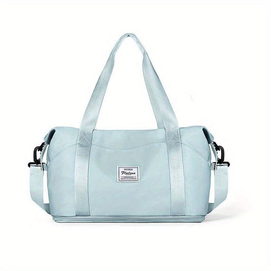 Letter Patch Zipper Duffel Bag Double Handle Travel Storage Bag