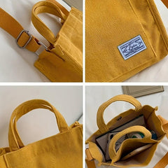 Solid Letter Patched Shoulder Bag Large Capacity Square Tote Bag For Women