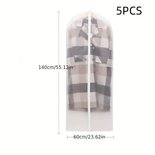 5pcs Clothes Dustproof Bag Transparent Storage Hanging Suit Cover