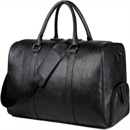 Foldable Duffle Bag PU Leather Luggage Bag Shoe Compartment