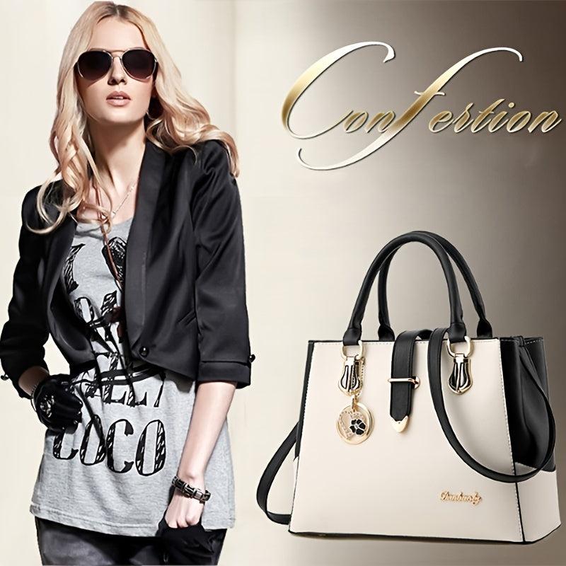 Colorblock Metal Decor Satchel Purse Crossbody Bag