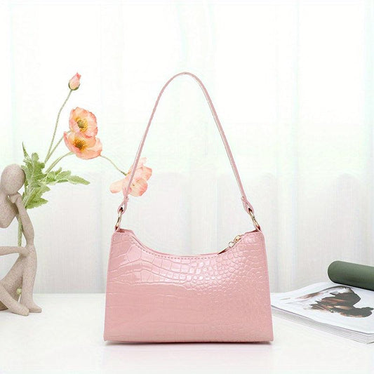 Crocodile Pattern Underarm Bag Stylish PU Leather Handbag