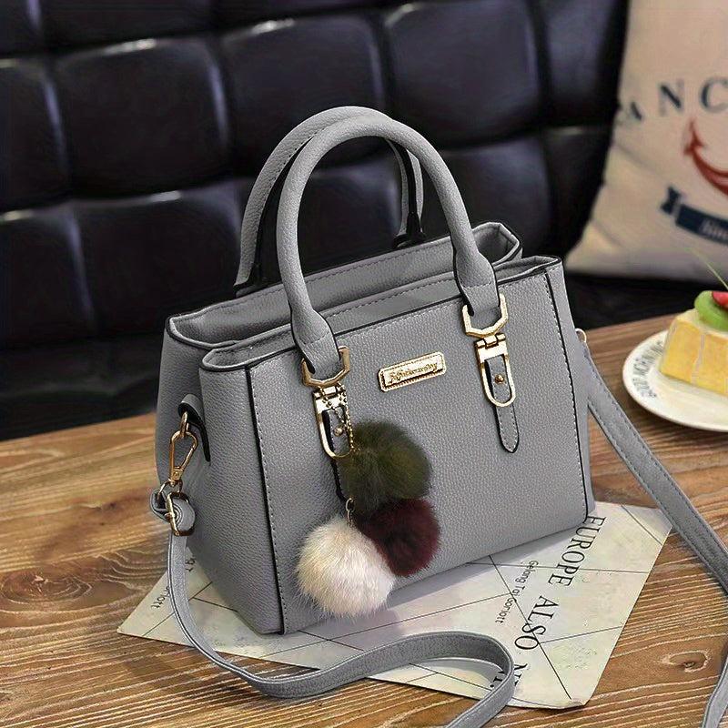 Minimalist Crossbody Hobo Bag Leather Top Handle Bag Doll Decor Shoulder Bag