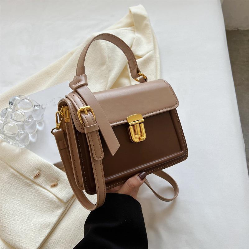 Buckle Decor Handbag Square Crossbody Bag Faux Leather Flap Purse For Women