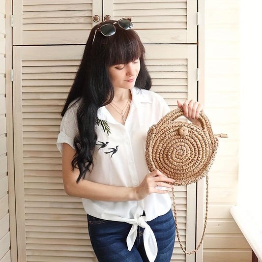 Woven Straw Handbag Boho Style Crossbody Bag Summer Beach Bag