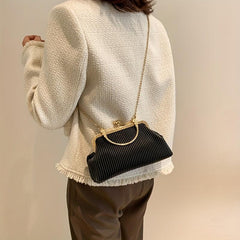 Ruched Handbag Top Ring Chain Clutch Purse For Evening Dinner