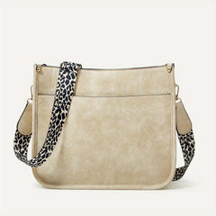 Leopard Print Straps Crossbody Bag Solid Saddle Bag Shoulder Zipper Bag