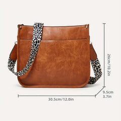 Leopard Print Straps Crossbody Bag Solid Saddle Bag Shoulder Zipper Bag