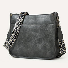 Leopard Print Straps Crossbody Bag Solid Saddle Bag Shoulder Zipper Bag