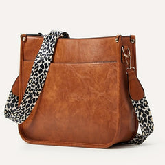 Leopard Print Straps Crossbody Bag Solid Saddle Bag Shoulder Zipper Bag