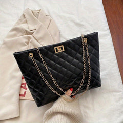 Quilted Chain Tote Bag PU Leather Handbag Women's Large Capacity Shoulder Bag