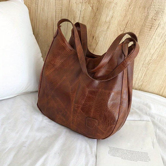 Letter Patch Decor Canvas Hobo Bag Zipper Handbag