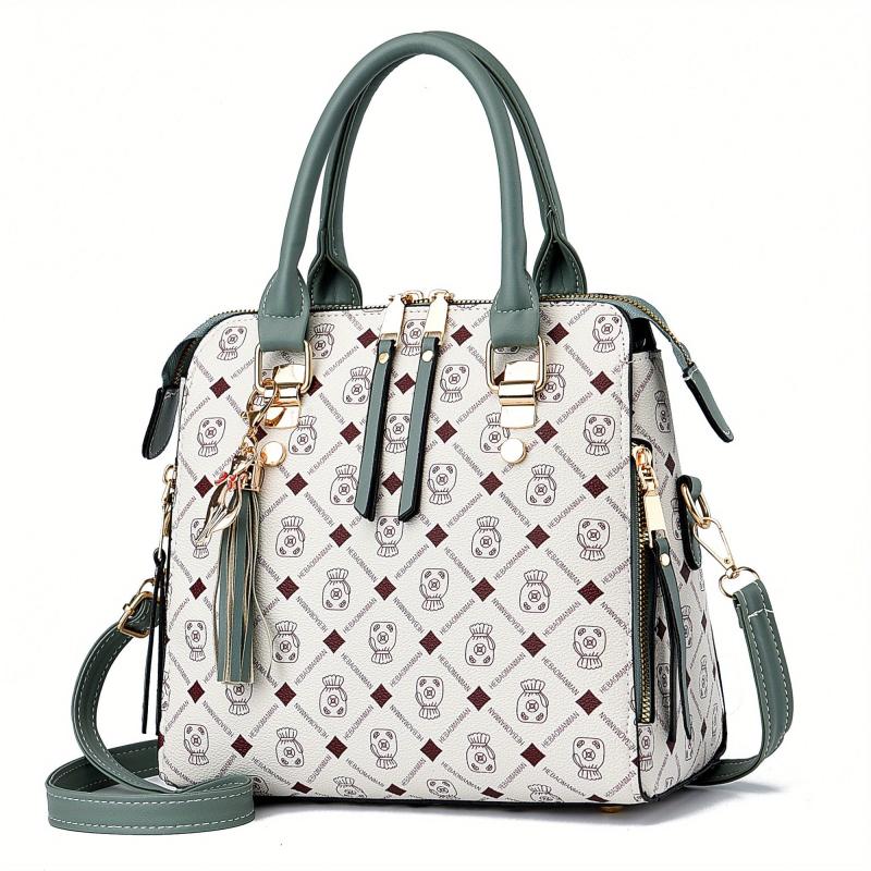 Geometric Print Crossbody Bag Tassel Top Handle Satchel Purse