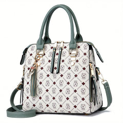 Geometric Print Crossbody Bag Tassel Top Handle Satchel Purse