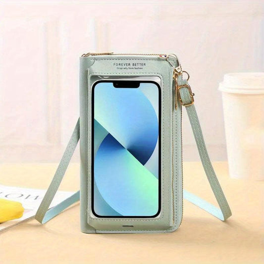 Touch Screen PU Leather Phone Bag Card Slot Zipper Shoulder Bag