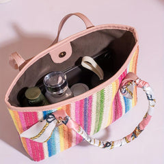 Striped Straw Tote Bag Woven Handbag All Match Niche Bag