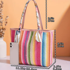 Striped Straw Tote Bag Woven Handbag All Match Niche Bag