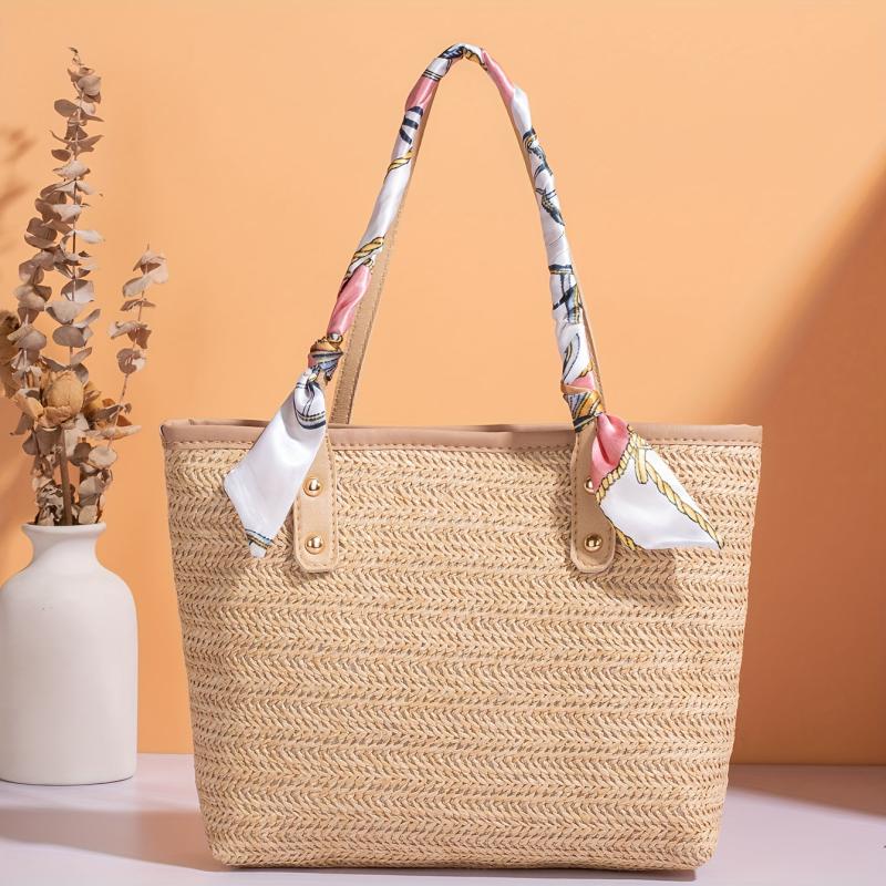 Striped Straw Tote Bag Woven Handbag All Match Niche Bag