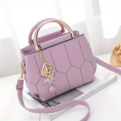 Geo Embroidery Detail Crossbody Bag with Top Handle