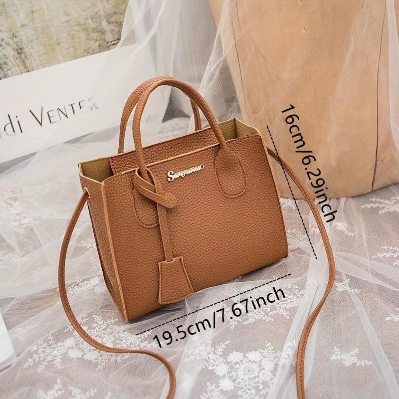 Litchi Embossed Mini Durable Shoulder Bag Portable Double Handle Tote Handbag
