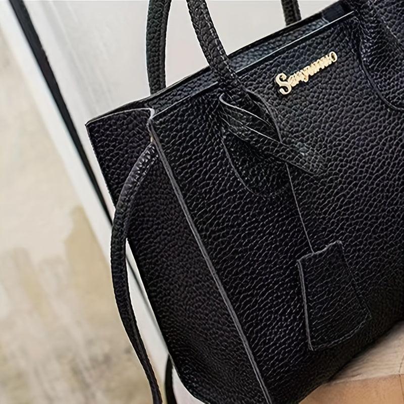 Litchi Embossed Mini Durable Shoulder Bag Portable Double Handle Tote Handbag