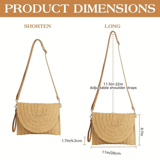 Minimalist Straw Shoulder Bag Solid Woven Flap Bag All Match Purse