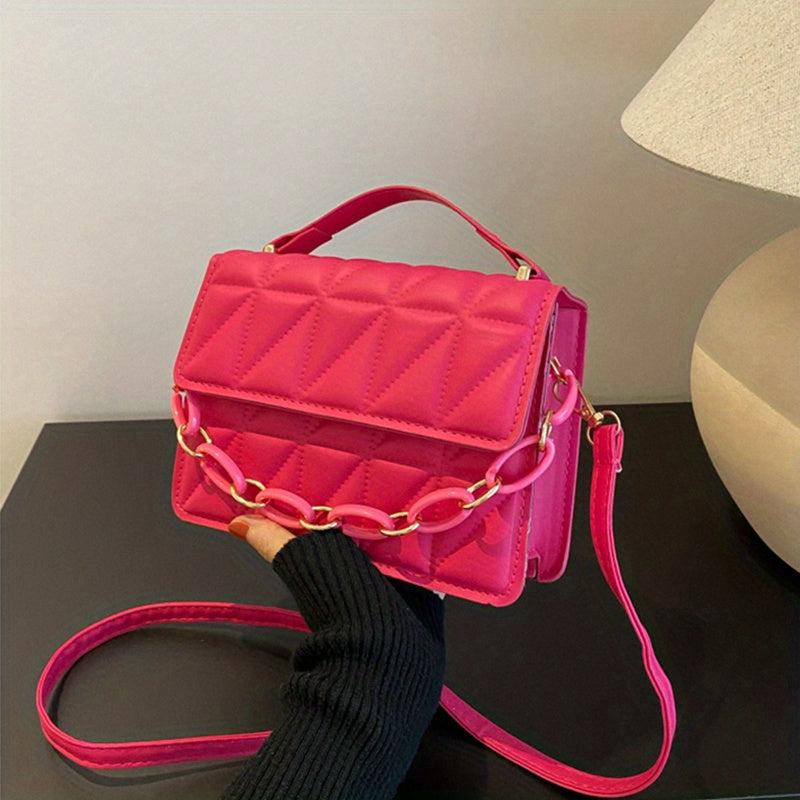 Quilted Square Handbag Chain Crossbody Bag Flap Purse