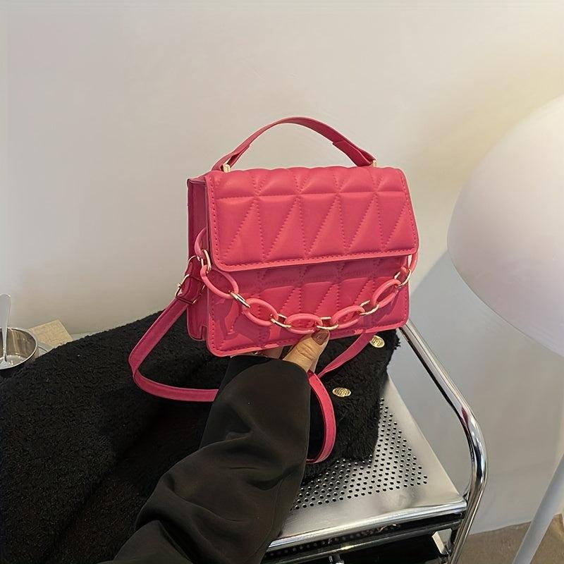 Quilted Square Handbag Chain Crossbody Bag Flap Purse