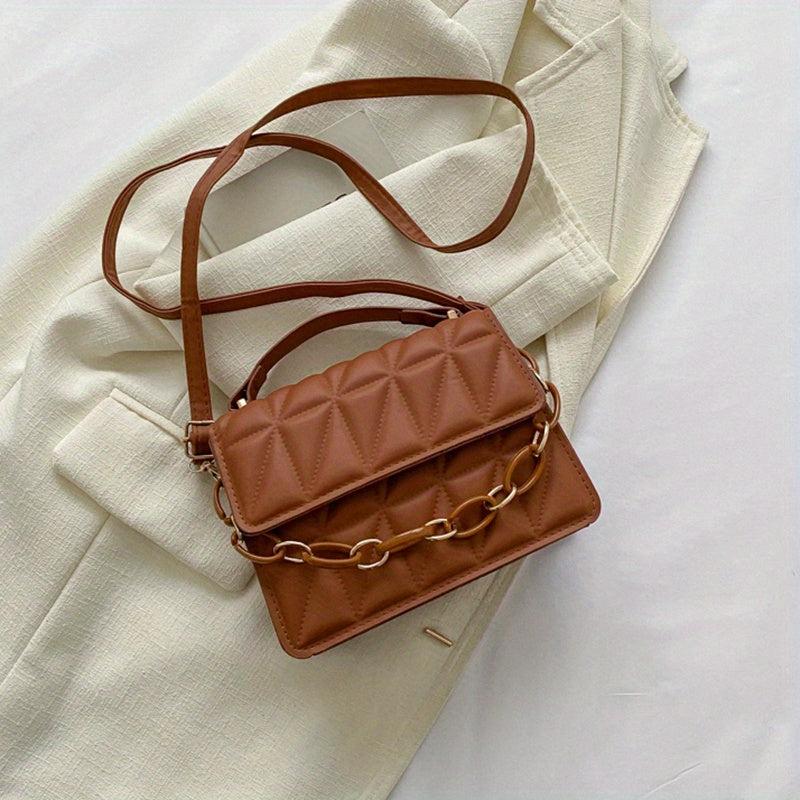 Quilted Square Handbag Chain Crossbody Bag Flap Purse