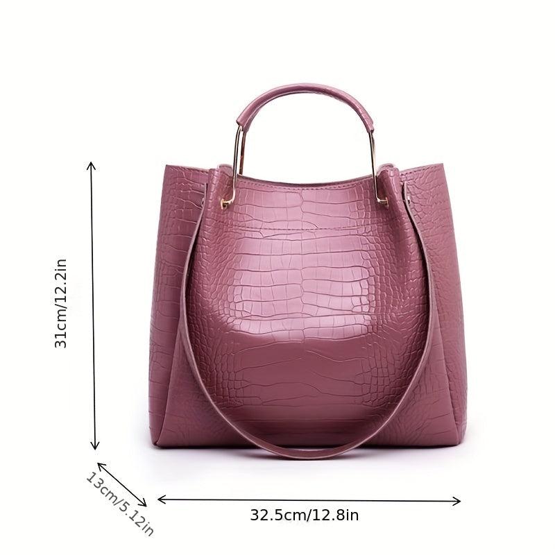 Crocodile Embossed Bag Set Classic Tote with Purses