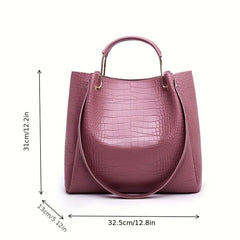 Crocodile Embossed Bag Set Classic Tote with Purses