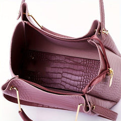 Crocodile Embossed Bag Set Classic Tote with Purses