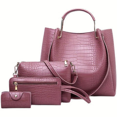 Crocodile Embossed Bag Set Classic Tote with Purses