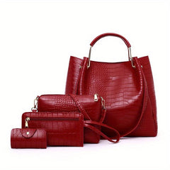 Crocodile Embossed Bag Set Classic Tote with Purses