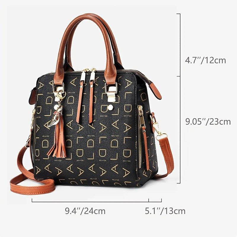 Square Crossbody Bag Tassel Decor Top Handle Purse