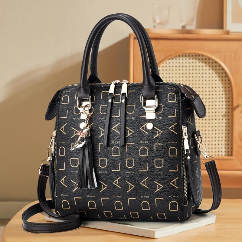 Square Crossbody Bag Tassel Decor Top Handle Purse