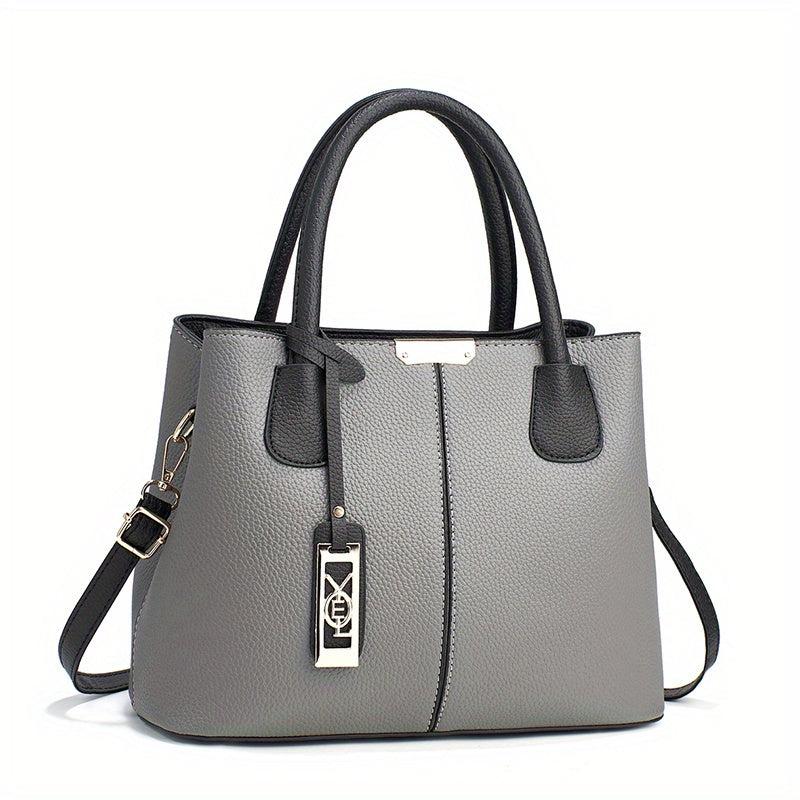 Durable Shoulder Bag with Metal Pendant Decor and Double Handle Tote Handbag