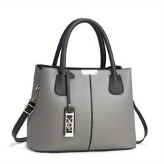 Durable Shoulder Bag with Metal Pendant Decor and Double Handle Tote Handbag