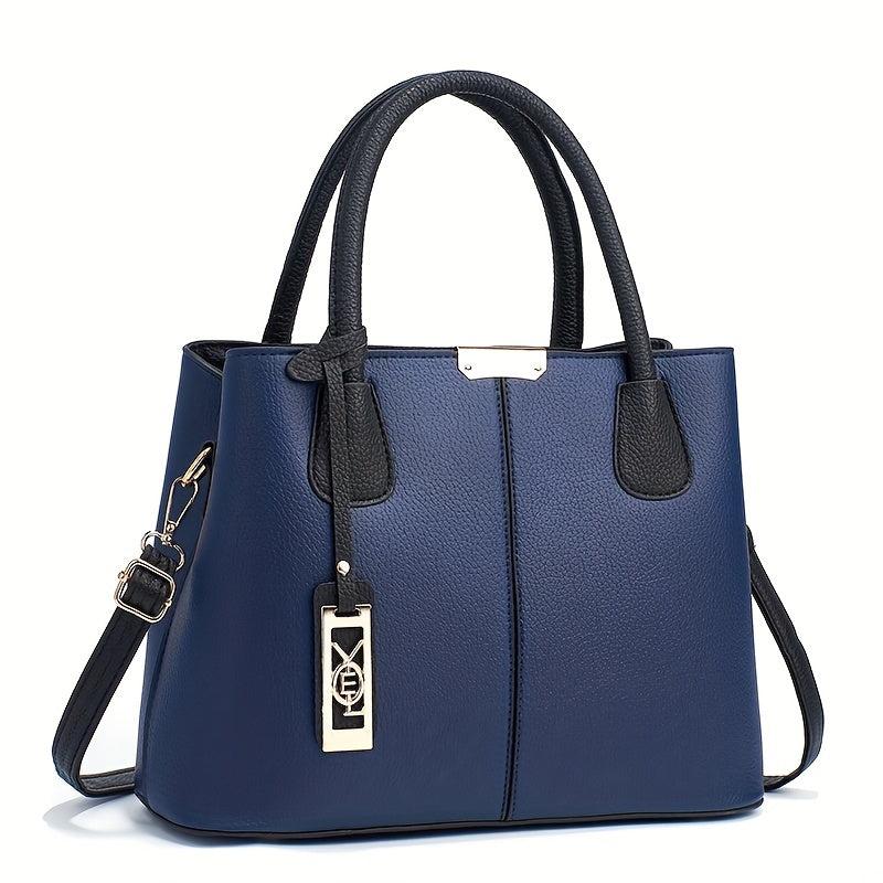 Durable Shoulder Bag with Metal Pendant Decor and Double Handle Tote Handbag