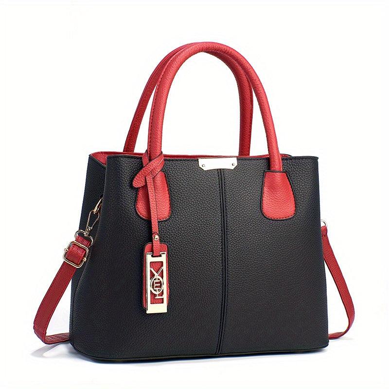 Durable Shoulder Bag with Metal Pendant Decor and Double Handle Tote Handbag