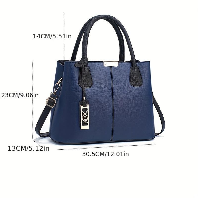 Durable Shoulder Bag with Metal Pendant Decor and Double Handle Tote Handbag