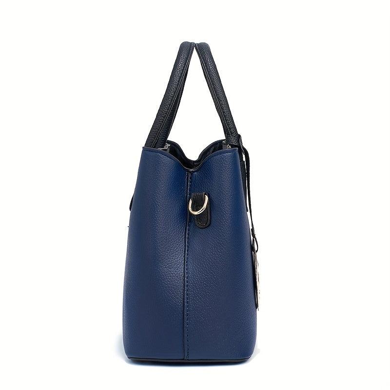Durable Shoulder Bag with Metal Pendant Decor and Double Handle Tote Handbag