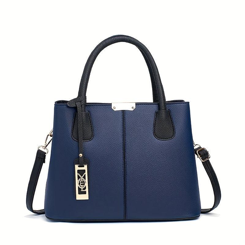 Durable Shoulder Bag with Metal Pendant Decor and Double Handle Tote Handbag