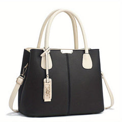 Durable Shoulder Bag with Metal Pendant Decor and Double Handle Tote Handbag