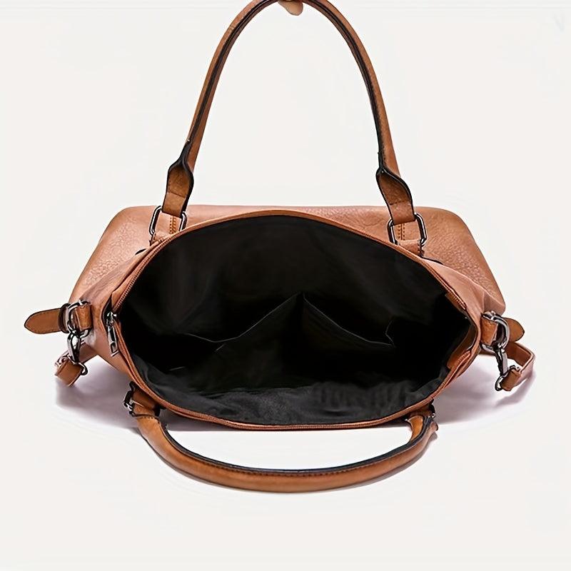 2pcs Large Capacity Tote Bag Set PU Leather Textured Shoulder Bag