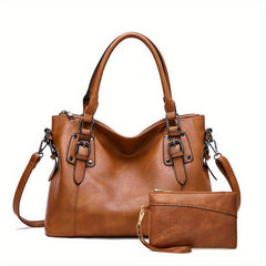 2pcs Large Capacity Tote Bag Set PU Leather Textured Shoulder Bag