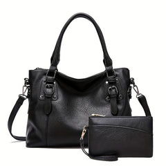 2pcs Large Capacity Tote Bag Set PU Leather Textured Shoulder Bag